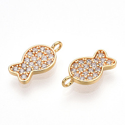 Real 18K Gold Plated 925 Sterling Silver Micro Pave Cubic Zirconia Charms, Fish Charms, Nickel Free, Real 18K Gold Plated, 11x6x1mm, Hole: 1.2mm
