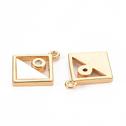 Light Gold Natural Shell Pendants, with Brass Findings and Crystal Rhinestone, Long-Lasting Plated, Cadmium Free & Lead Free, Rhombus, Light Gold, 18x15x2mm, Hole: 1.2mm