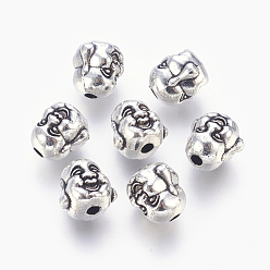 Antique Silver Tibetan Style Alloy Buddha Head Beads, Cadmium Free & Lead Free, Antique Silver, 9.5x10x9mm, Hole: 2mm, about 390pcs/1000g