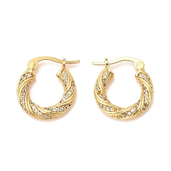 Real 18K Gold Plated Brass Micro Pave Cubic Zirconia Hoop Earrings, Long-Lasting Plated, Ring, Real 18K Gold Plated, 17x16x3mm, Pin: 0.6mm