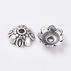 Antique Silver Tibetan Style Alloy Bead Caps, Lead Free and Cadmium Free, Antique Silver, 9x3mm, Hole: 2mm