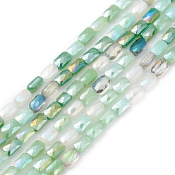 Vert mer Foncé Brins de perles de verre de galvanoplastie de couleur dégradée, de couleur plaquée ab , facette, rectangle, vert de mer foncé, 6.6x4.4x3mm, Trou: 1mm, Environ 77~83 pcs/chapelet, 20.59~21.46 pouce (52.3~54.5 cm)