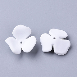 White 3-Petal Spray Painted Acrylic Bead Caps, Rubberized Style, Flower, White, 23x20~22x7mm, Hole: 1.6mm