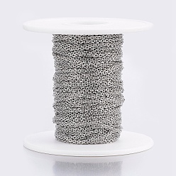 Stainless Steel Color 304 Stainless Steel Cable Chains, with Spool, Flat Oval, for Jewelry Making, Soldered, Stainless Steel Color, 2x1.5x0.4mm, about 65.61 Feet(20m)/roll