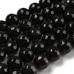 Black Natural Agate Round Beads Strand, Dyed, Faceted, Black, 10mm, Hole: 1mm, about 38pcs/strand, 14.56 inch