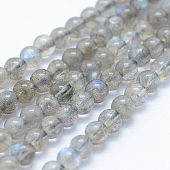 Labradorite Natural Labradorite Beads Strands, Grade AB+, Round, 4~4.5mm, Hole: 1mm, about 94pcs/strand, 15.5 inch(39.5cm)