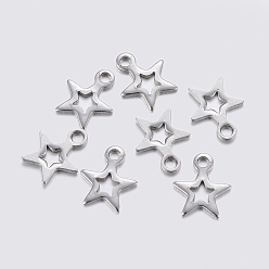 Stainless Steel Color 304 Stainless Steel Charms, Star, Stainless Steel Color, 8.5x7x0.8mm, Hole: 1~1.2mm