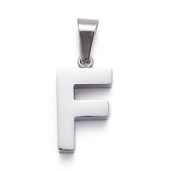Letter F 304 Stainless Steel Letter Pendants, Manual Polishing, Alphabet, Stainless Steel Color, Letter.F, 18x10x3.5mm, Hole: 6x3.5mm