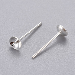 Argent 304 sertissage de boucles d'oreille en acier inoxydable pour perle à moitié percée, couleur argent plaqué, 13.5x4mm, Plateau: 3.5 mm, pin: 0.8 mm
