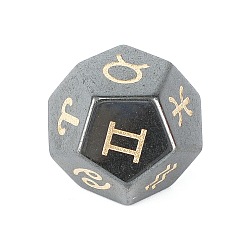 Hématite Dés polyédriques classiques à faces en hématite synthétique, graver douze constellations jouet de jeu de divination, 12mm