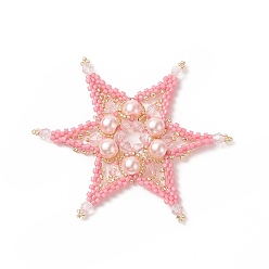 Pink Cuentas de semillas de patrón de telar hecho a mano, con cuentas redondas de perlas de vidrio perlado pintado al horno, colgantes de estrellas, rosa, 64x64x6 mm