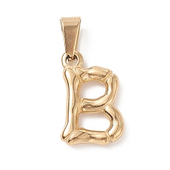 Letter B 304 Stainless Steel Pendants, Bamboo Style, Letter, Golden Color, Letter.B, 18x12x3mm, Hole: 3x7mm