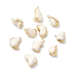 WhiteSmoke Natural Trochus Shell Pendants, Nuggets Charms, with Light Gold Tone Brass Findings, WhiteSmoke, 13~21x10~13.5x9~13mm, Hole: 1.8mm