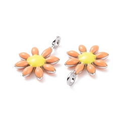 Bisque 304 Stainless Steel Charms, with Enamel, Stainless Steel Color, Flower, Bisque, 10x7.5x2mm, Hole: 1mm