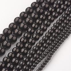 Black Stone Black Stone Beads Strands, Dyed, Round, 4~10mm, Hole: 1mm, about 37~89pcs/strand, 15 inch
