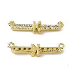 Letter K Rack Plating Brass Micro Pave Clear Cubic Zirconia Connector Charms, Real 18K Gold Plated, Long-Lasting Plated, Cadmium Free & Nickel Free & Lead Free, Letter Links, Letter.K, 6x25.5x2.5mm, Hole: 1.2mm