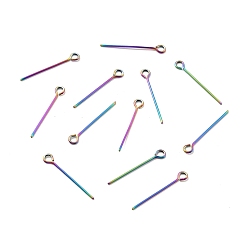 Rainbow Color Ion Plating(IP) 304 Stainless Steel Eye Pins, Rainbow Color, 20x0.6mm, 22 Gauge, Hole: 1.6mm