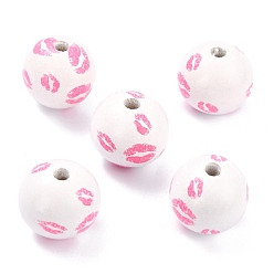 White Spray Painted Natural Wood Beads, Macrame Beads Large Hole, Round with Lip Pettern, White, 20x18mm, Hole: 4mm