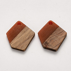 Brun Pendentifs en bois de résine et de noyer, ciré, polygone, brun, 20.5x18.5x3~4mm, Trou: 2mm