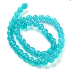 Cyan Natural White Jade Beads, Round, Dyed, Cyan, 8mm, Hole: 1mm, about 49pcs/strand, 15.16''(38.5cm)