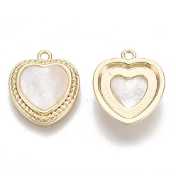 Seashell Color Natural Shell Charms, with Brass Findings, Heart, Real 18K Gold Plated, Nickel Free, Seashell Color, 14x12x3.5mm, Hole: 1.2mm