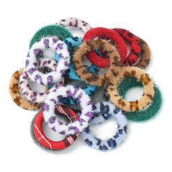 Mixed Color Cloth Fabric/Faux Mink Fur Covered Linking Rings, with Aluminum Bottom, Ring, Platinum, Mixed Color, 27x4mm