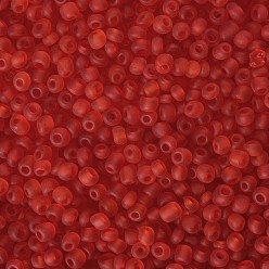Rouge Perles de rocaille en verre, couleurs givrées, ronde, rouge, 2mm