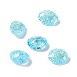 Aguamarina Cabujones de diamantes de imitación de cristal estilo claro de luna crepitante, espalda y espalda planas, oval, aguamarina, 10x8x4 mm