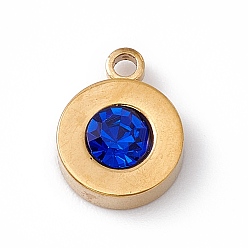Azul Capri 304 colgantes de acero inoxidable, con diamante de imitación, plano y redondo, capri azul, 10.5x8x3.5 mm, agujero: 1.4 mm