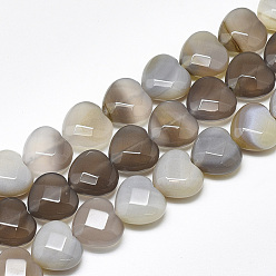 Agate Gris Perles naturelles en agate grise , facette, cœur, 14.5~15x15~15.5x7~8mm, Trou: 1.2mm, Environ 14 pcs/chapelet, 7.6 pouce