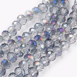 Light Steel Blue Electroplate Glass Beads Strands, Opalite, Half Rainbow Plated, Faceted, Rondelle, Light Steel Blue, 6x4~5mm, Hole: 0.8~1mm, about 88~92pcs/strand, 15.5 inch~16 inch(39~45cm)