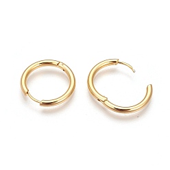 Real 18K Gold Plated Ion Plating(IP) 304 Stainless Steel Hoop Earrings, Manual Polishing Huggie Earrings, Real 18K Gold Plated, 12 Gauge, 14x2mm, Pin: 0.8mm(±0.1mm), Inner Diameter: 10mm