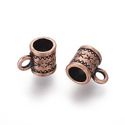 Red Copper Tibetan Style Hangers, Bail Beads, Lead Free & Cadmium Free & Nickel Free, Column, Red Copper Color, 11x8x6mm, Hole: 2mm, Inner Diameter: 5mm