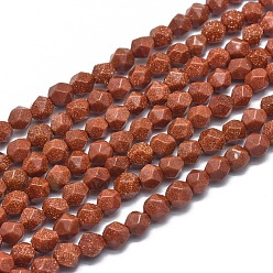 Goldstone Synthetic Goldstone Beads Strands, Faceted, Star Cut Round, 4.5x5.5mm, Hole: 1mm, about 64pcs/strand, 15.3 inch(39cm)