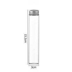 Plata Botellas de vidrio transparente contenedores de cuentas, tubos de almacenamiento de cuentas con tapa de rosca y tapa de aluminio, columna, plata, 3x15 cm, capacidad: 90 ml (3.04 fl. oz)