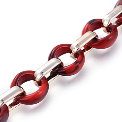 Red Transparent Acrylic Handmade Cable Chain, Flat Oval, Red, 18.5x11.5x4.5mm, about 39.37 inch(1m)/strand