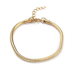 Golden Ion Plating(IP) 304 Stainless Steel Round Snake Chain Bracelets, with Lobster Claw Clasps, Golden, 7-3/4 inch(19.7cm)