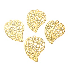 Golden Iron Pendants, Etched Metal Embellishments, Leaf Charm, Golden, 47x33x0.5mm, Hole: 3mm