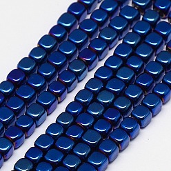 Plaqué Bleu Galvanoplastie non magnétiques hématite synthétique brins de perles, cube, Grade a, bleu plaqué, 2x2x2mm, Trou: 0.6mm, Environ 200 pcs/chapelet, 16 pouce