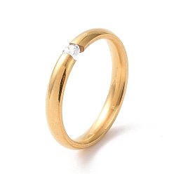 Oro Anillo de dedo delgado simple de diamantes de imitación de cristal, 201 joyas de acero inoxidable para mujer, dorado, diámetro interior: 17 mm