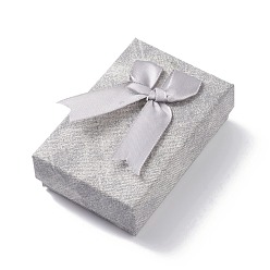 Light Grey Cardboard Jewelry Boxes, with Ribbon Bowknot and Sponge, For Rings, Earrings, Necklaces, Rectangle, Light Grey, 9.3x6.3x3.05cm