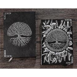 Antique Silver 3D Embossed PU Leather Notebook, A5 Sun & Tree of Life Pattern Journal, for School Office Supplies, Antique Silver, 215x145mm