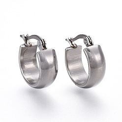 Stainless Steel Color 304 Stainless Steel Hoop Earrings, Hypoallergenic Earrings, Ring, Stainless Steel Color, 16.5x15x6mm, Pin: 1mm