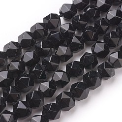 Noir Chapelets de perles en jade naturel, étoiles coupées perles rondes, teint, facette, noir, 7~8mm, Trou: 1mm, Environ 47~48 pcs/chapelet, 14.5 pouces ~ 15 pouces (37~38 cm)