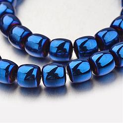 Blue Plated Electroplate Non-magnetic Synthetic Hematite Bead Strands, Drum, Blue Plated, 7x8mm, Hole: 1mm, about 50pcs/strand, 15.7 inch