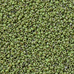 (RR4515) Opaque Chartreuse Picasso MIYUKI Round Rocailles Beads, Japanese Seed Beads, (RR4515) Opaque Chartreuse Picasso, 11/0, 2x1.3mm, Hole: 0.8mm, about 1100pcs/bottle, 10g/bottle