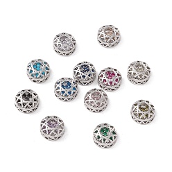 Mixed Color Eco-friendly Brass Cubic Zirconia Multi-Strand Links, Nickel Free, Rack Plating, Cadmium Free & Lead Free, Flat Round, Mixed Color, 10x5mm, Hole: 1.2mm