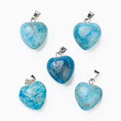 Apatite Natural Apatite Pendants, with Platinum Brass Loops, Heart, 18~19x15~15.5x6~8mm, Hole: 6x2.5~3mm