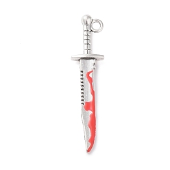 Roja Colgantes de aleación de emanel, amuleto de espada, plata antigua, rojo, 43x10x3.5 mm, agujero: 2.3 mm