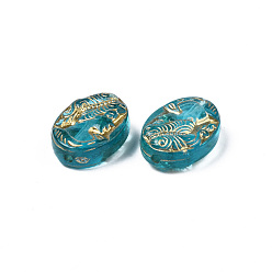 Dark Turquoise Plating Acrylic Beads, Metal Enlaced, Oval, Dark Turquoise, 17.5x13x6mm, Hole: 1.6mm, about 580pcs/500g